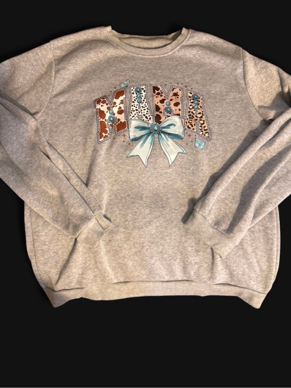 Western cowhide turquoise Crewneck sweatshirt LARGE
